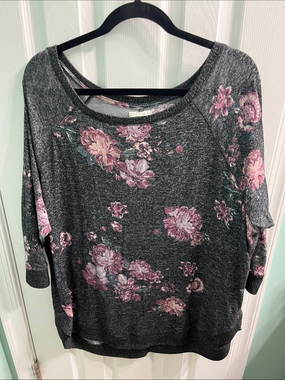 Maurices Charcoal Floral Scoop-Neck Pullover with Pink Blooms